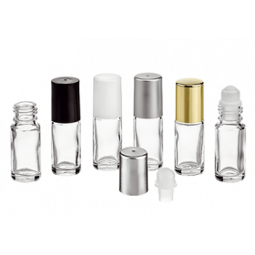 5ml-Roll-on Klarglas, m. Kugelfitment u. Kappe gold