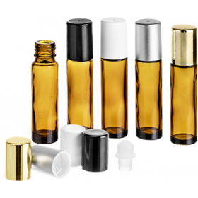 10ml Roll-on Braunglas, m. Kugelfitment u. Kappe gold