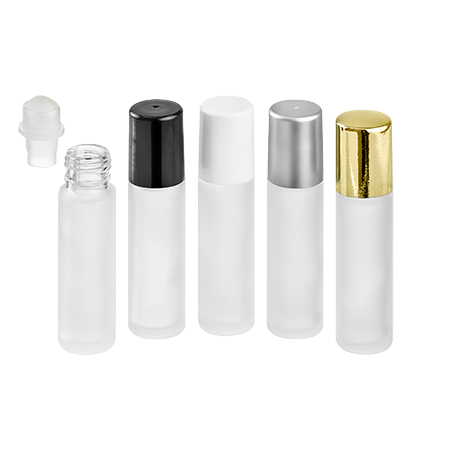 10ml-Roll-on gefrostetes Glas, m. Kugelfitment u. Kappe weiss